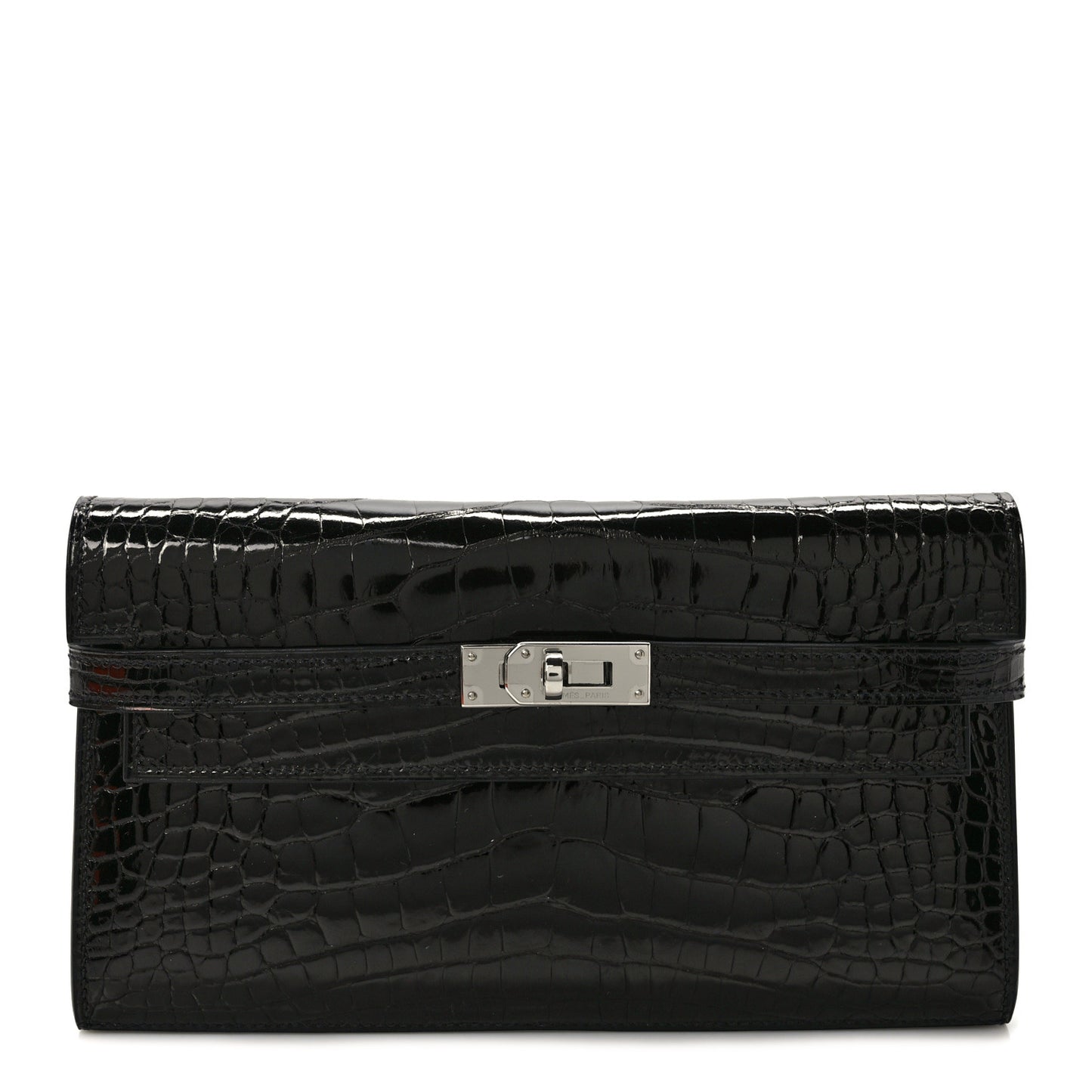 Shiny Alligator Kelly Longue Wallet Black