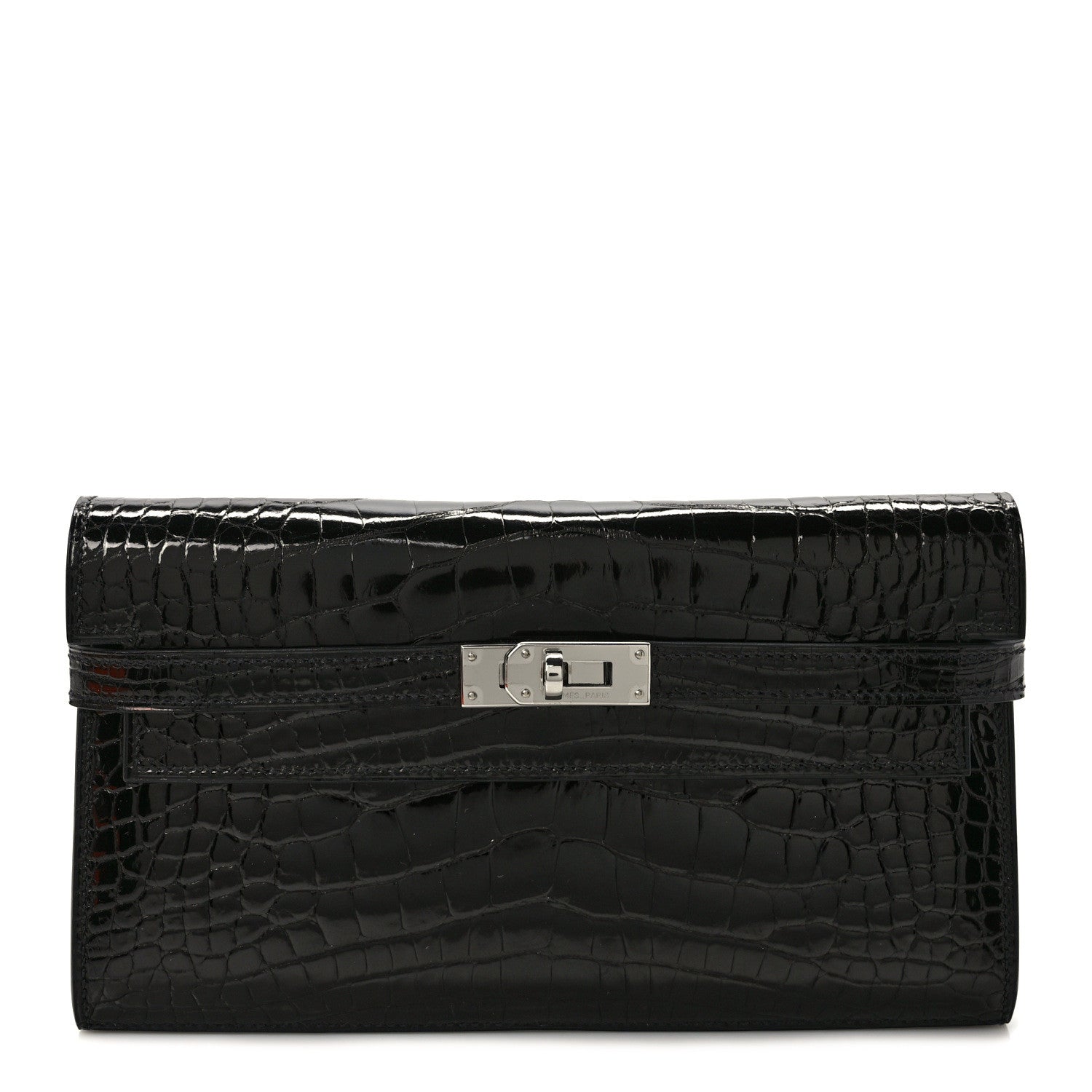 Hermes Shiny Alligator Kelly Longue Wallet Black 1 of 7
