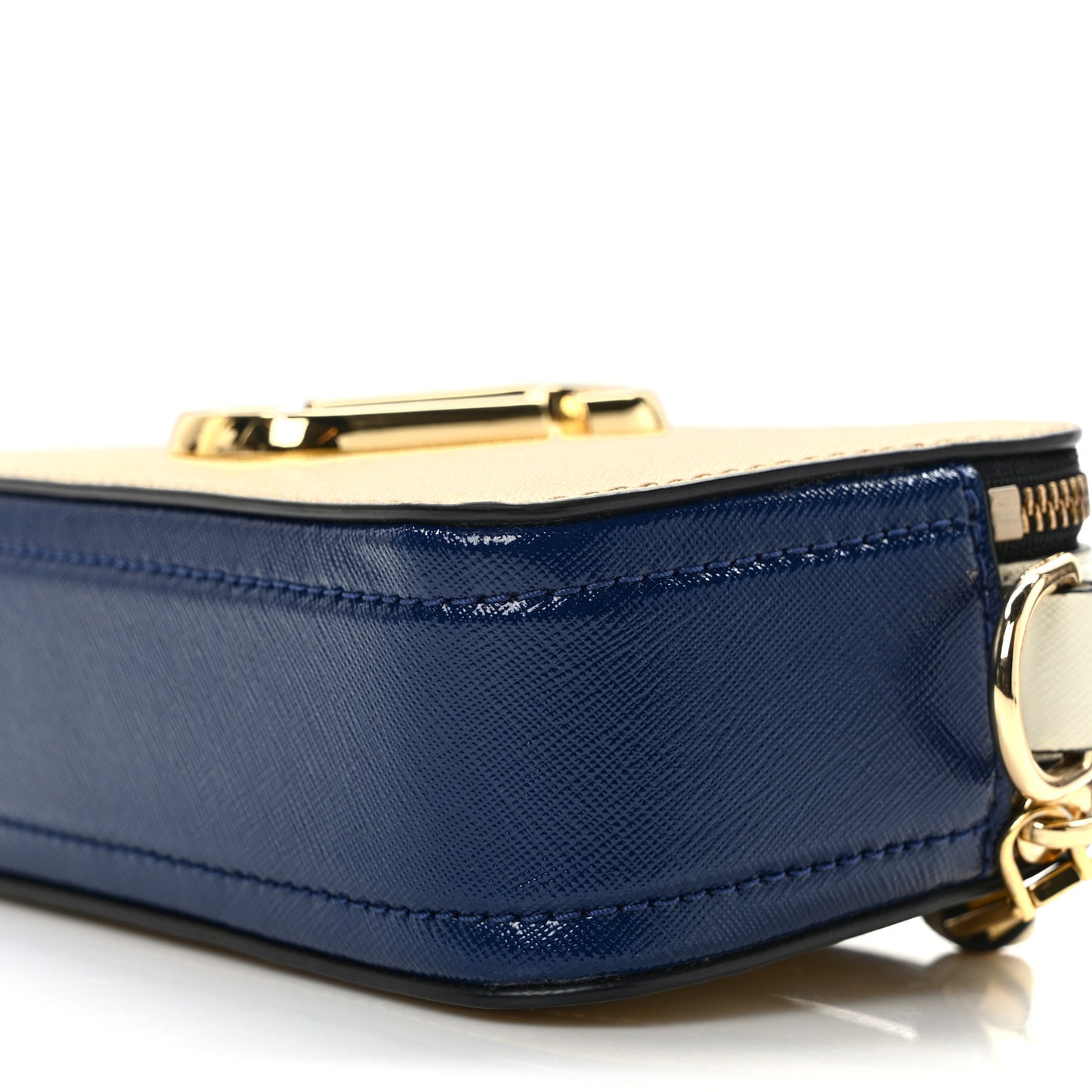 Saffiano Small Snapshot Camera Bag Gold Navy