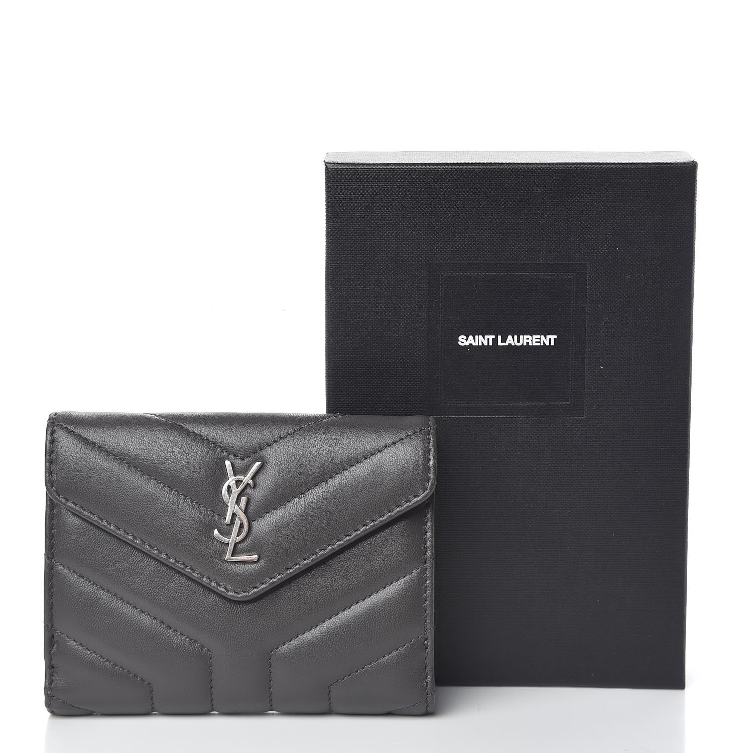 Saint Laurent Lambskin Y Quilted Monogram Compact Loulou Wallet Asphalt 8 of 8