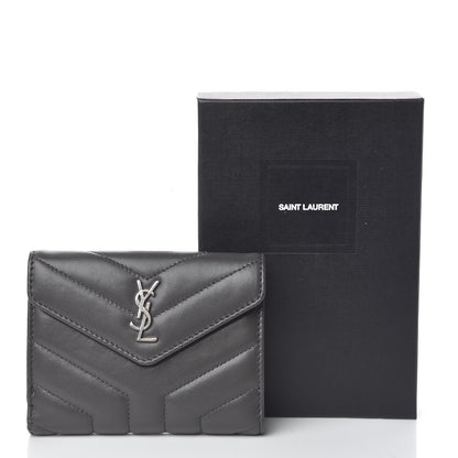 Saint Laurent Lambskin Y Quilted Monogram Compact Loulou Wallet Asphalt 8 of 8