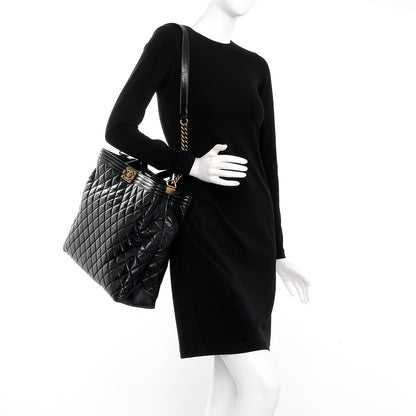 Chanel Glazed Calfskin Quilted Large Boy Tote Black 1 of 5