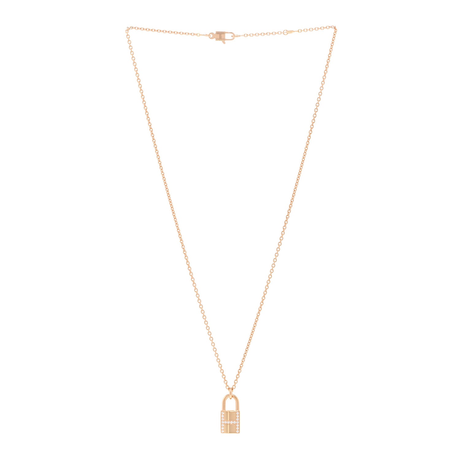 Hermes 18K Rose Gold Diamond Amulettes Cadenas Pendant Necklace 3 of 5