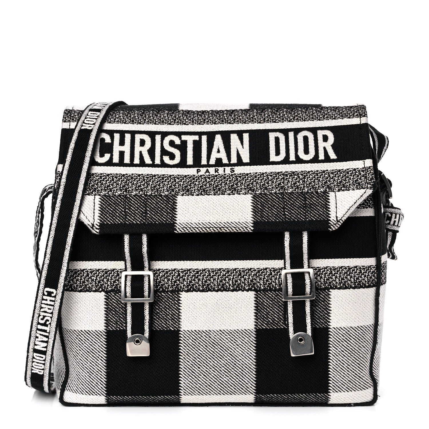 Christian Dior Canvas Tartan Diorcamp Messenger Black White 1 of 9