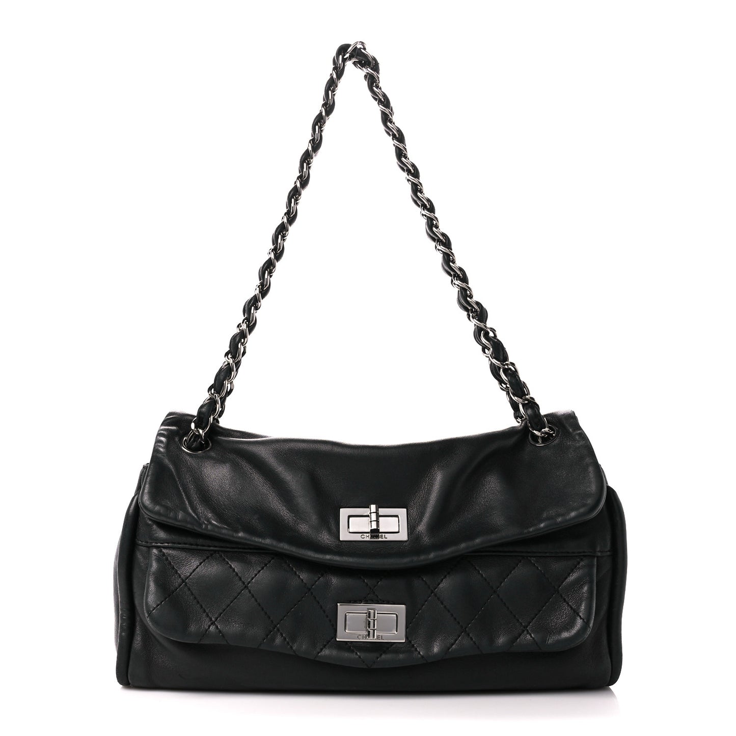 Lambskin Quilted Large Mademoiselle Double Flap Black