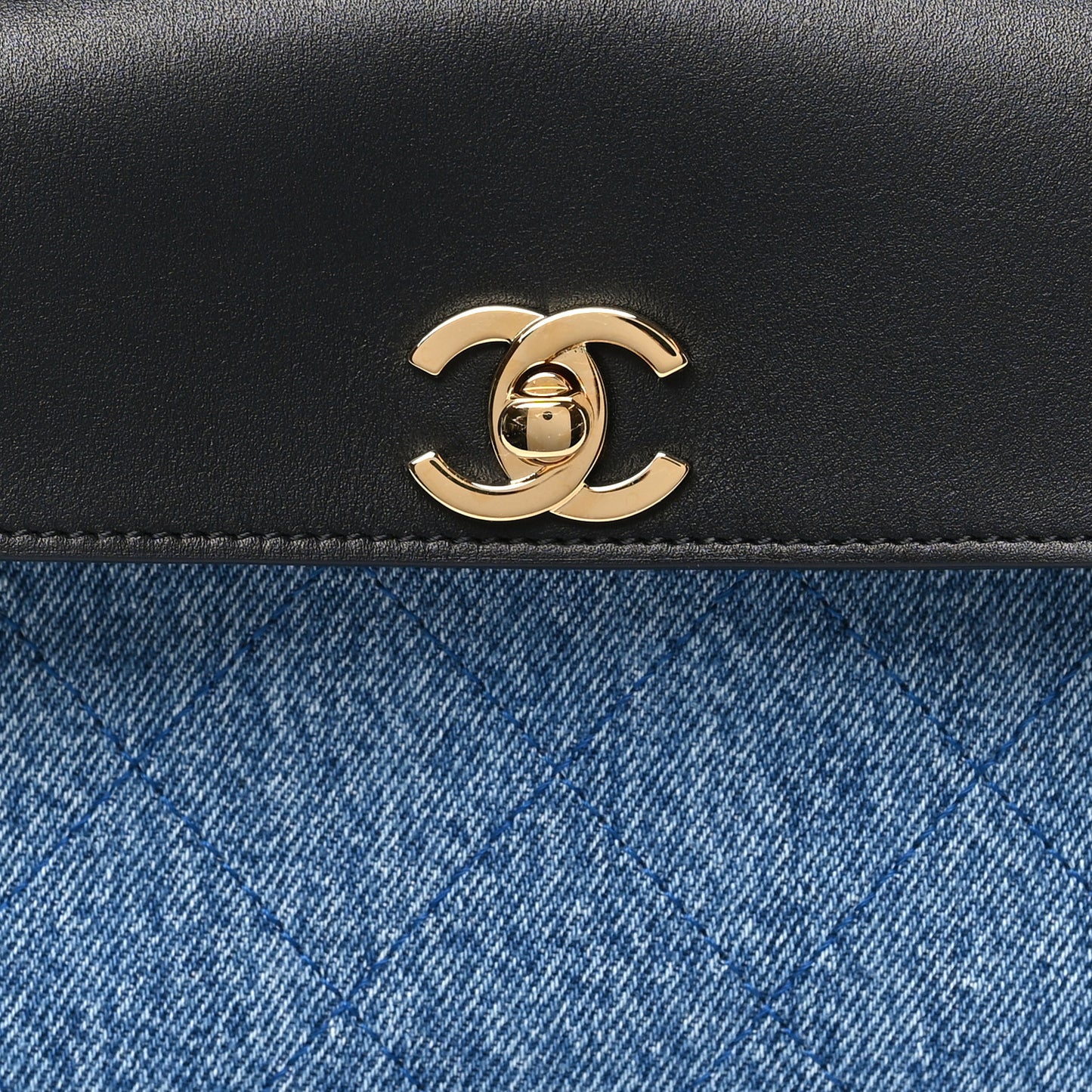 Calfskin Denim Stitched Urban Essentials Small Shopping Bag Blue Black