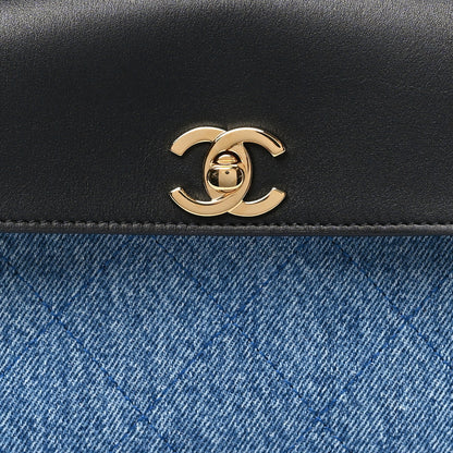 Chanel Calfskin Denim Stitched Urban Essentials Small Shopping Bag Blue Black 8 of 11