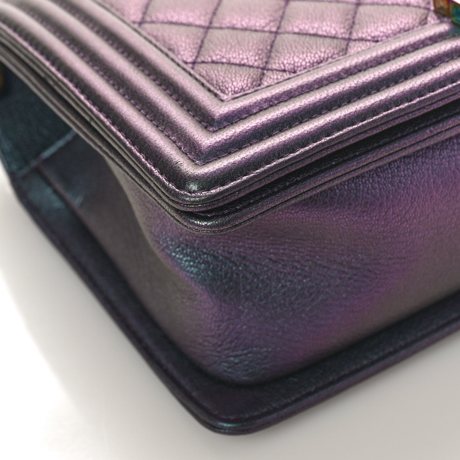 Chanel Iridescent Goatskin Quilted Medium Boy Flap Purple 8 of 9