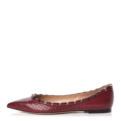 Valentino Garavani Ayers Snakeskin Rockstud Ballerina Flats 39 Cerise 1 of 10