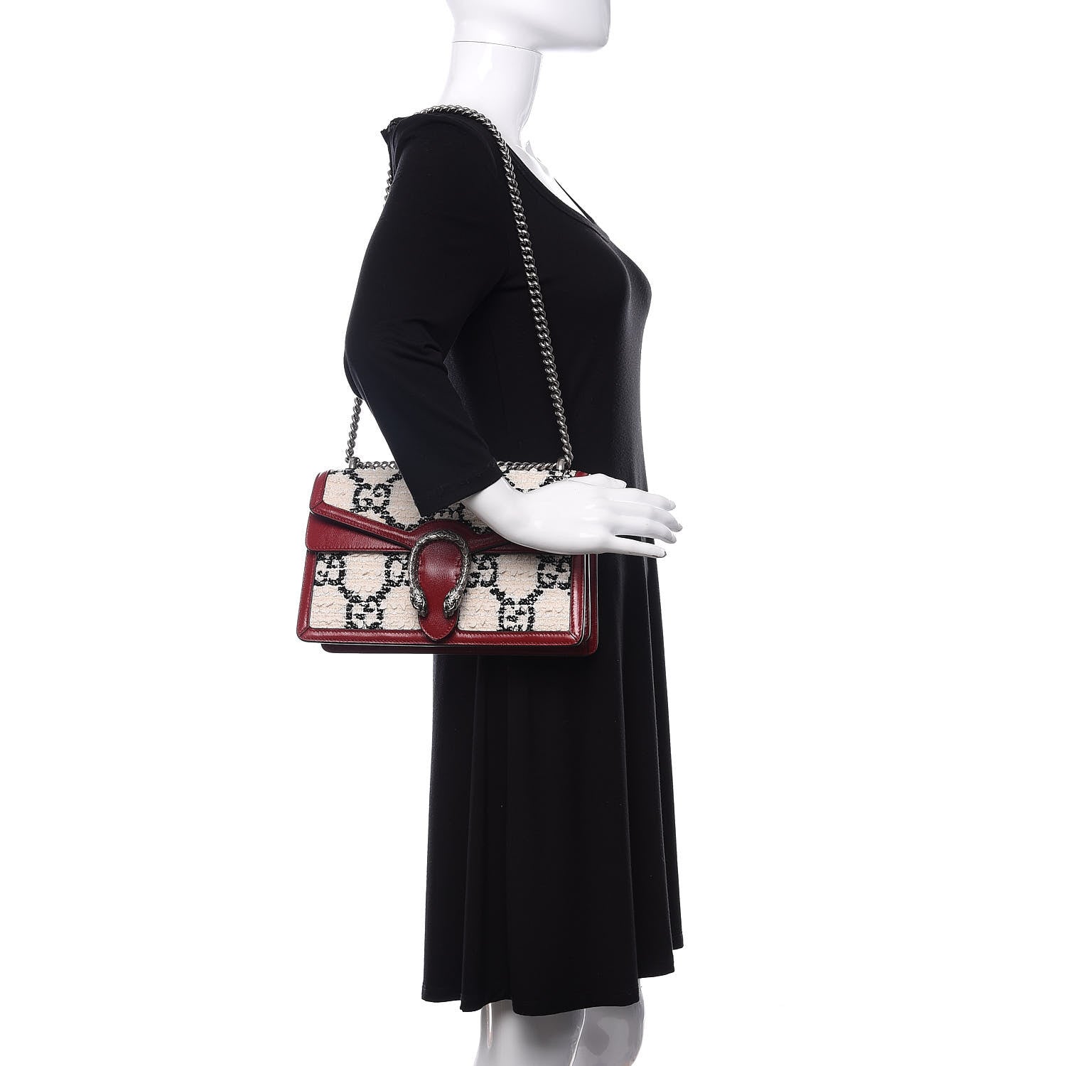 Gucci Tweed GG Monogram Small Dionysus Shoulder Bag White Black Romantic Cherry 2 of 8