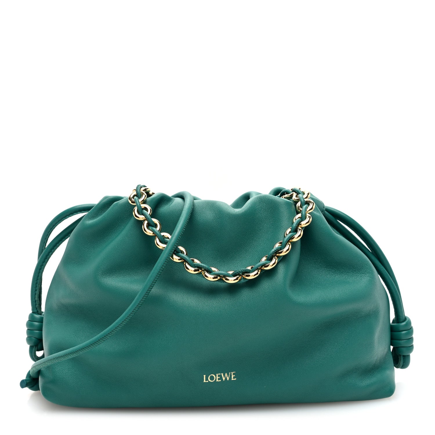 Loewe Mellow Nappa Medium Donut Chain Flamenco Knot Clutch Emerald Green 1 of 9