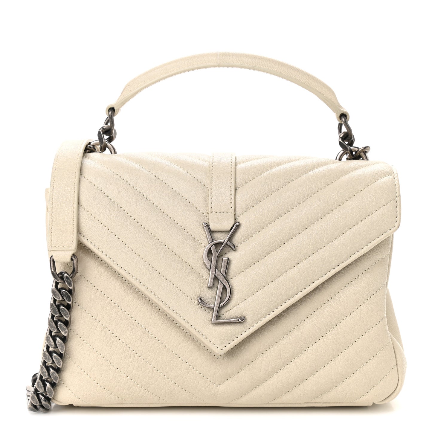 Sheepskin Matelasse Chevron Monogram Medium College Bag Vintage Blanc
