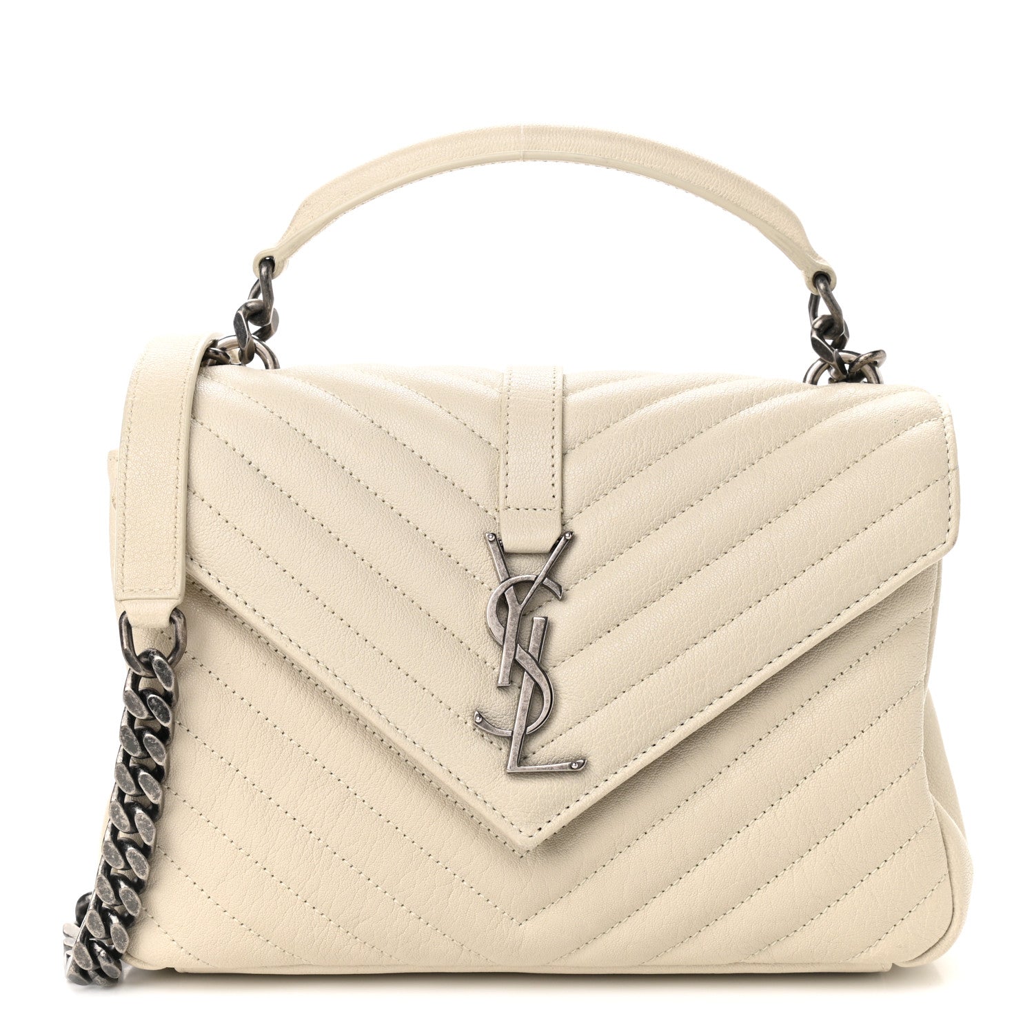 Saint Laurent Sheepskin Matelasse Chevron Monogram Medium College Bag Vintage Blanc 1 of 13