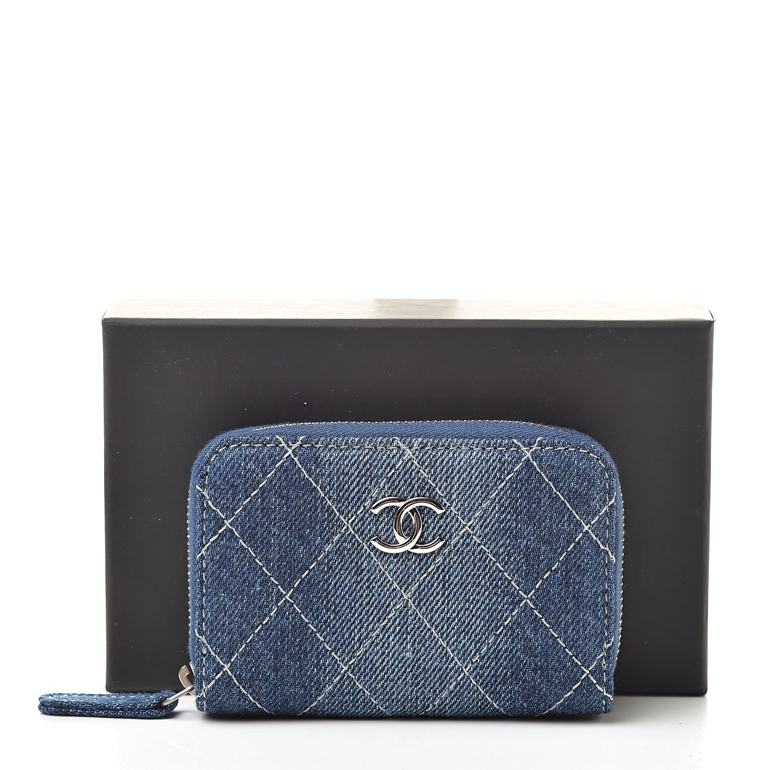 Chanel Denim Quilted Zip Coin Purse Blue 8 of 8