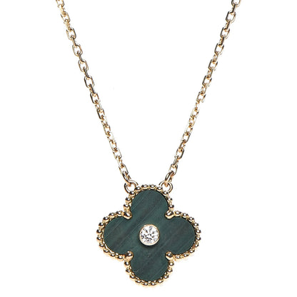 Van Cleef & Arpels 18K Yellow Gold Diamond Malachite Vintage Alhambra Pendant Necklace 4 of 7