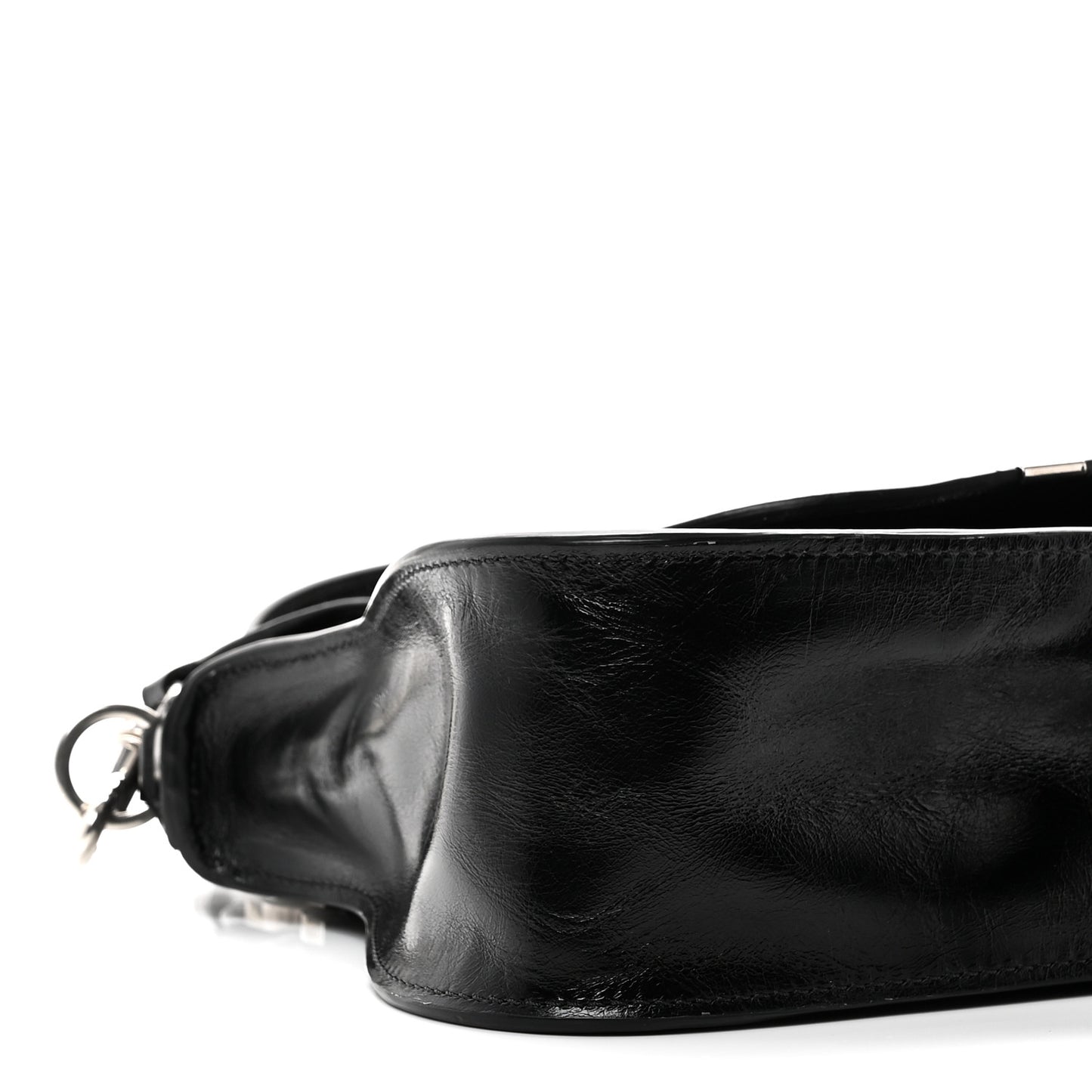 Natural Shiny Calfskin Small Marcie Satchel Black