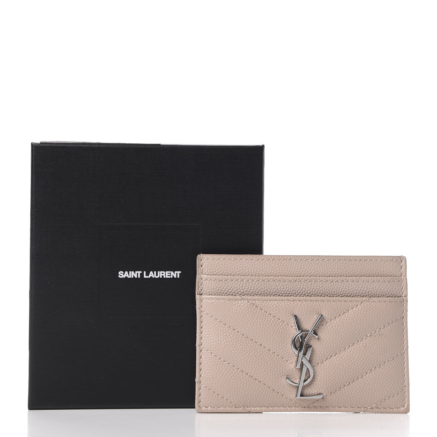 Saint Laurent Grain De Poudre Matelasse Chevron Monogram Credit Card Case Marble Pink 10 of 10
