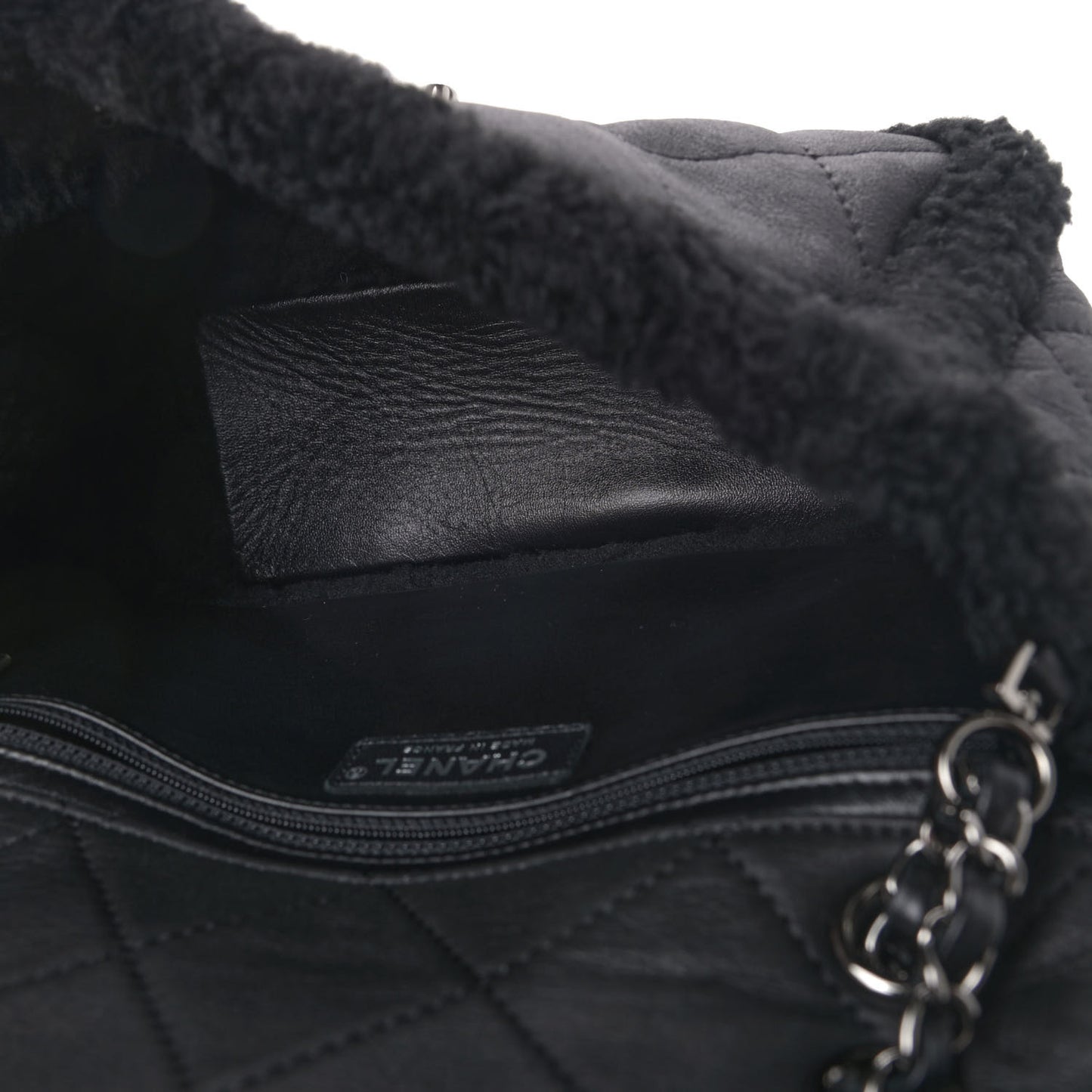 Shearling Quilted Medium Single Flap Black