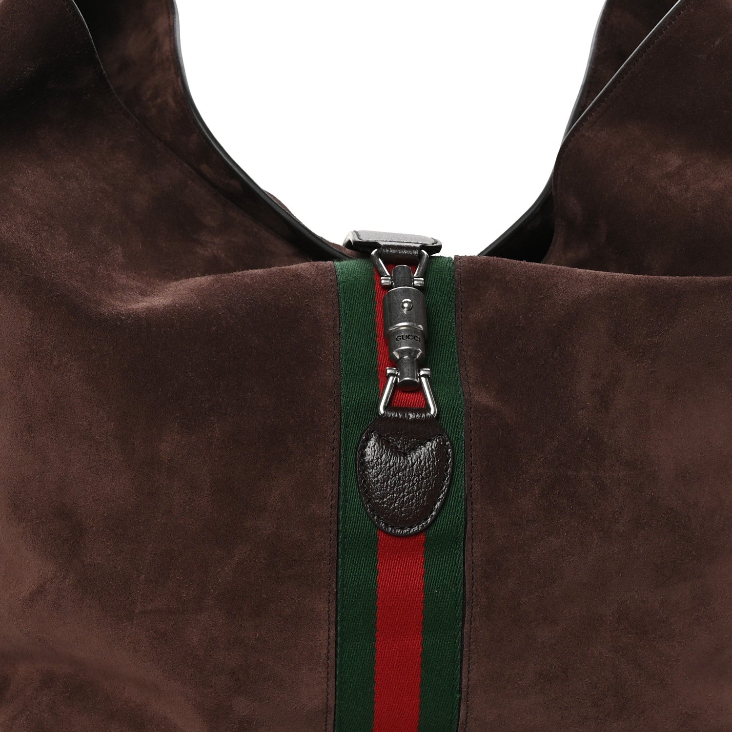 Gucci Suede Textured Dollar Calfskin Web Medium Jackie 1961 Crossbody Bag Brown 9 of 13