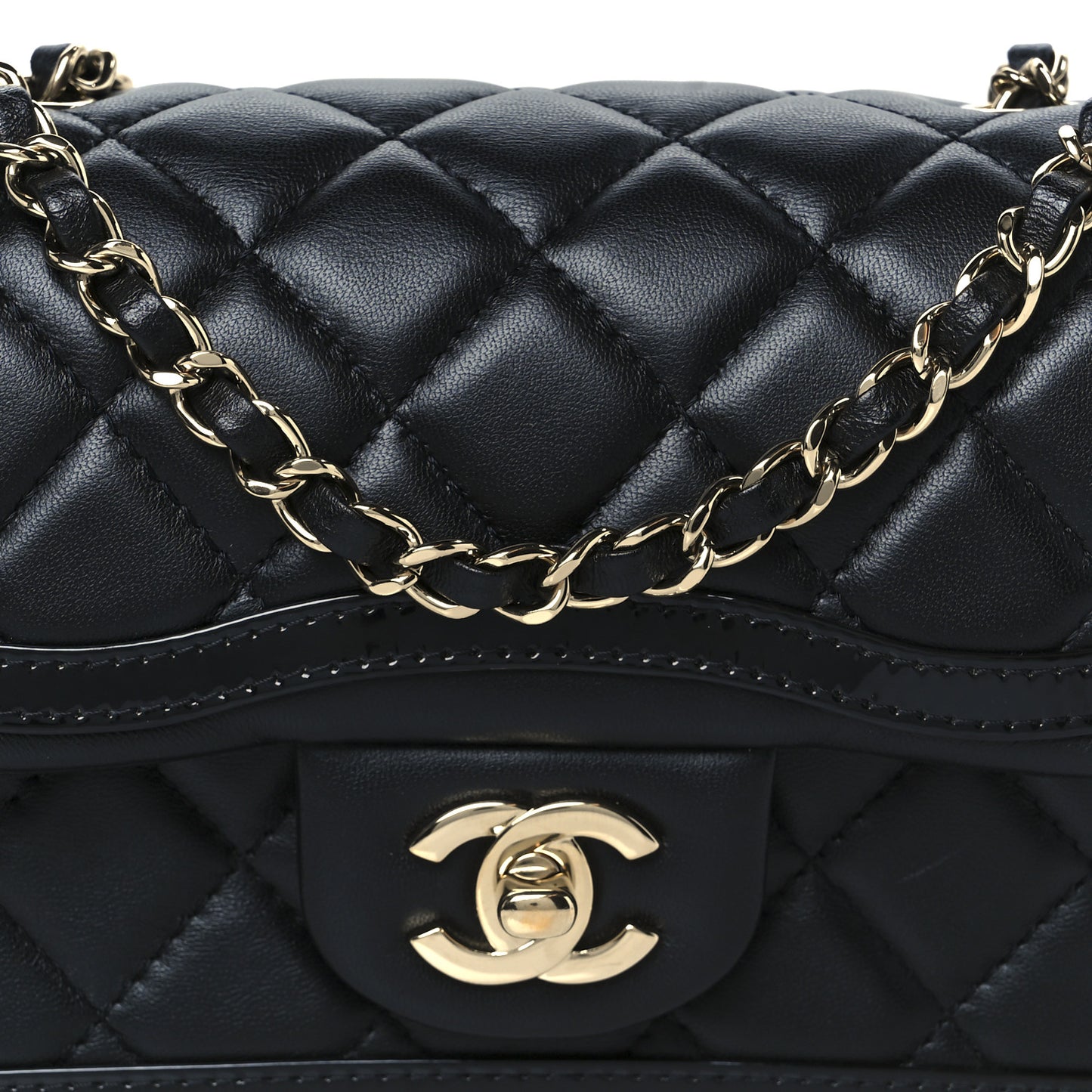 Shiny Lambskin Quilted Half Mini Flap Black