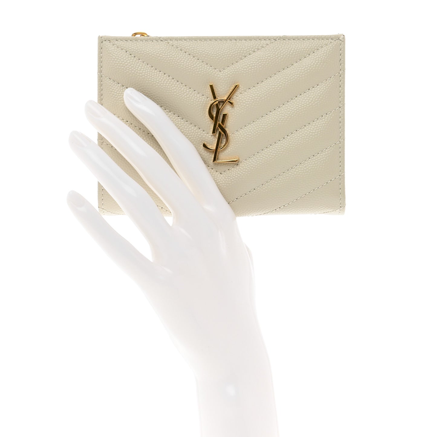 Grain De Poudre Matelasse Chevron Monogram Zipped Two-Part Wallet Crema Soft