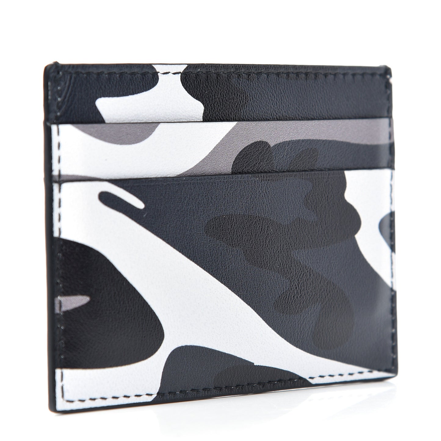Calfskin Logo Camo Printed Cash Card Holder Grey