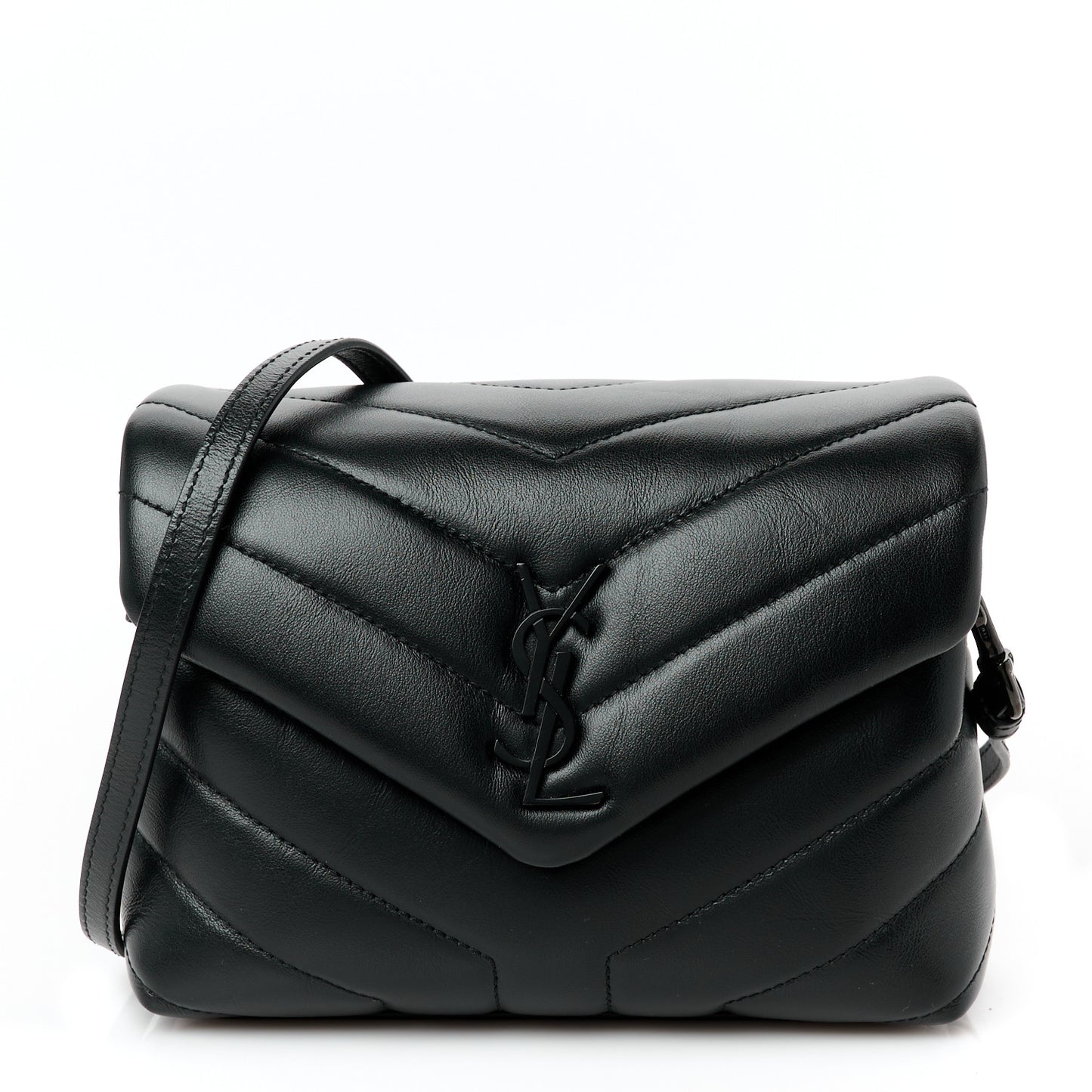 Calfskin Y Quilted Monogram Monochrome Toy Loulou Crossbody Bag Black