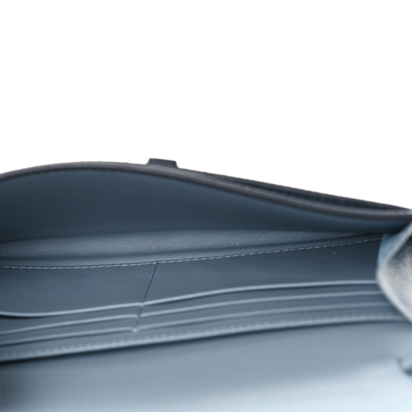 Grained Calfskin Saddle Chain Wallet Pouch Cloud Blue