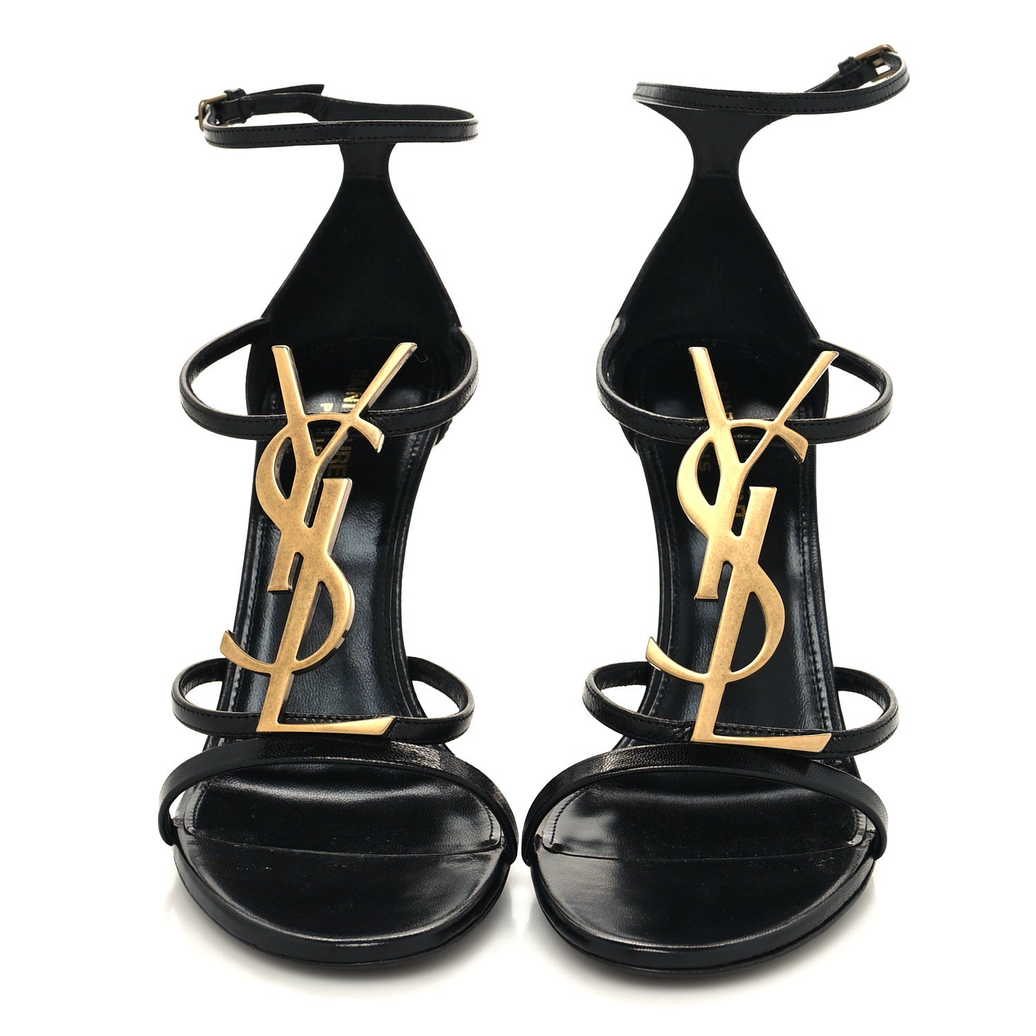Saint Laurent Calfskin Cassandra 100 Ankle Strap Sandals 39 Black Gold 2 of 9