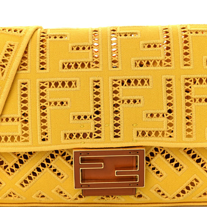 Fendi Canvas Cuoio Agata FF Ajour Embroidered Baguette Mimosa Cuoio 7 of 9