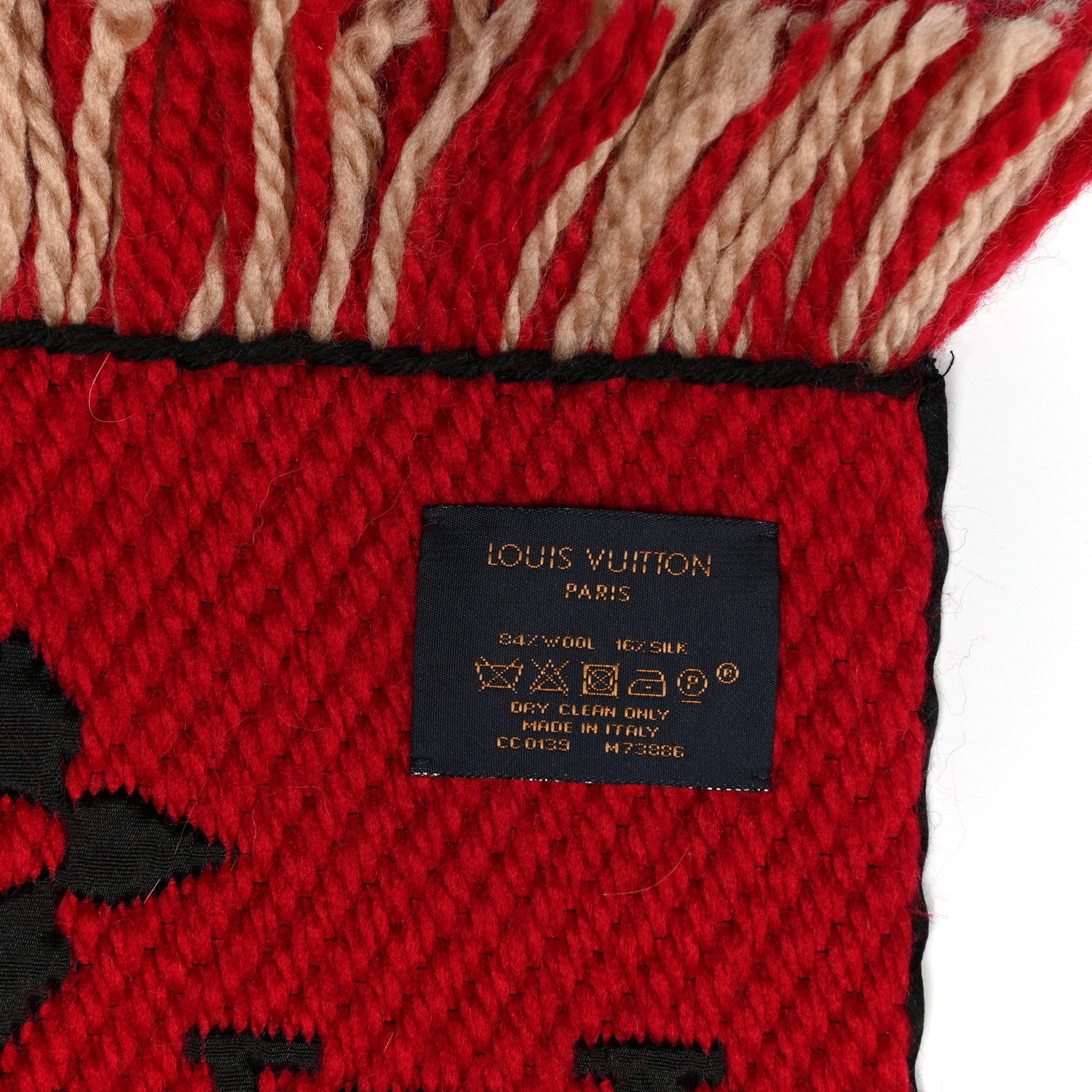 Louis Vuitton Wool Silk Logomania Duo Scarf Beige Red 3 of 3