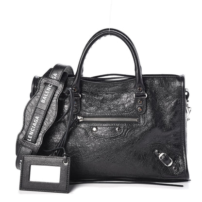 Balenciaga Agneau Classic Silver Hardware S City Logo Strap Black White 1 of 10