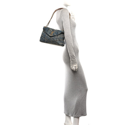 Saint Laurent Denim Quilted Small Loulou Puffer Monogram Chain Satchel Blue Cinnamon 2 of 10