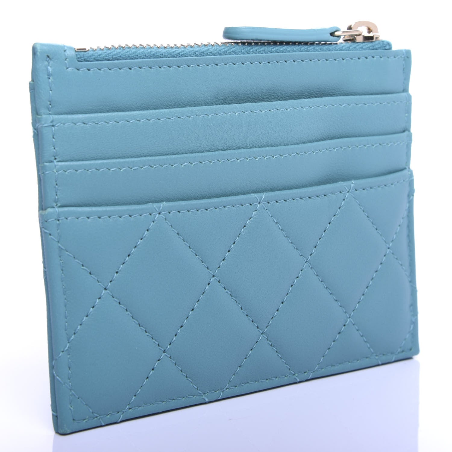Chanel Lambskin Quilted Zip Card Holder Turquoise 3 of 7