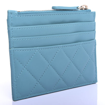 Chanel Lambskin Quilted Zip Card Holder Turquoise 3 of 7