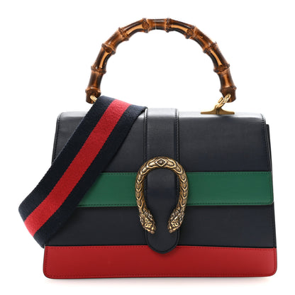 Gucci Moon Calfskin Bamboo Web Medium Dionysus Top Handle Bag Blue Emerald Hibiscus Red 1 of 10