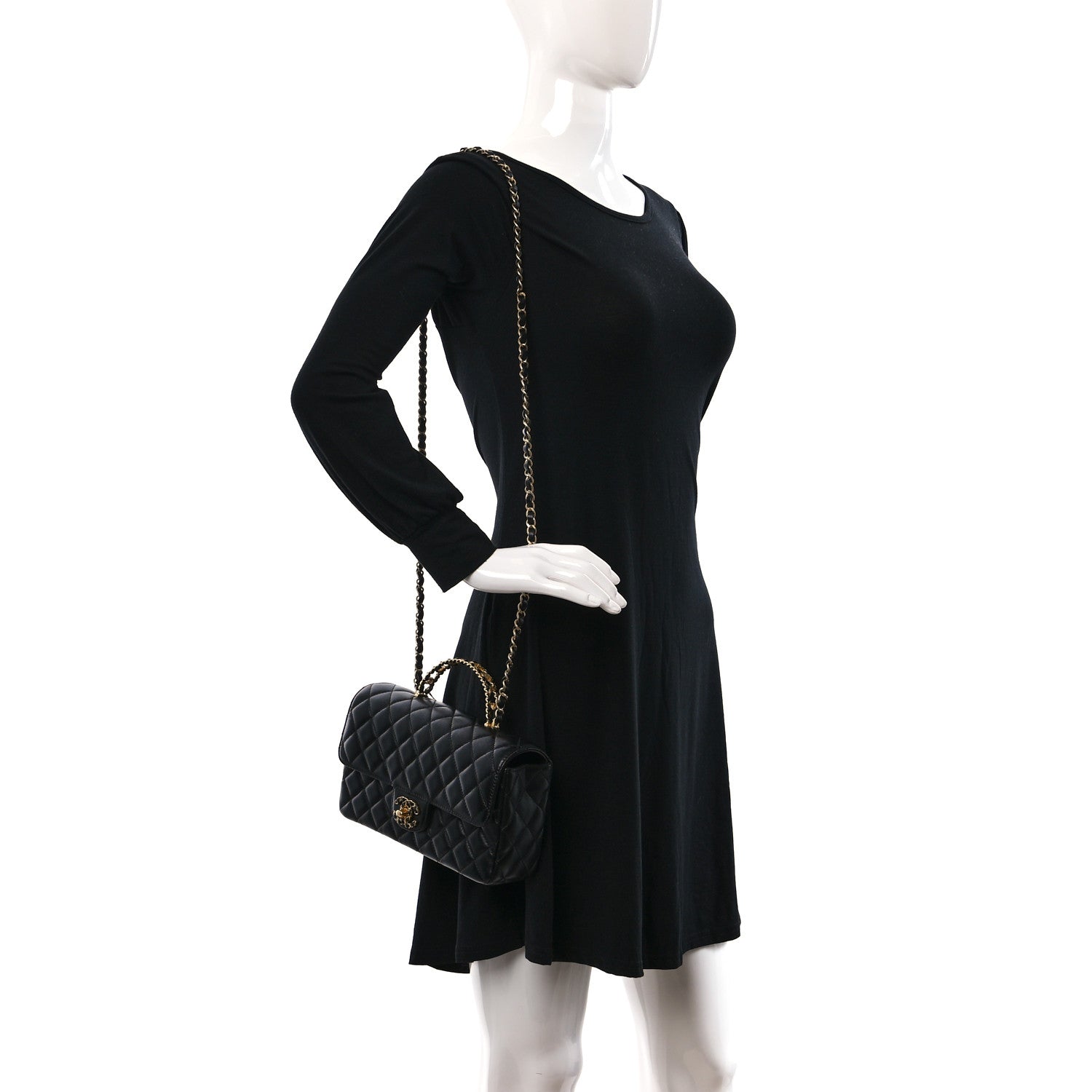 Chanel Lambskin Quilted Small Strass On Top Flap Bag Black 3 of 11