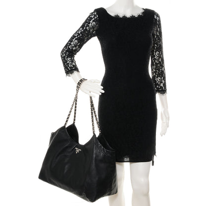 Prada Soft Calf Chain Tote Nero Black 2 of 8