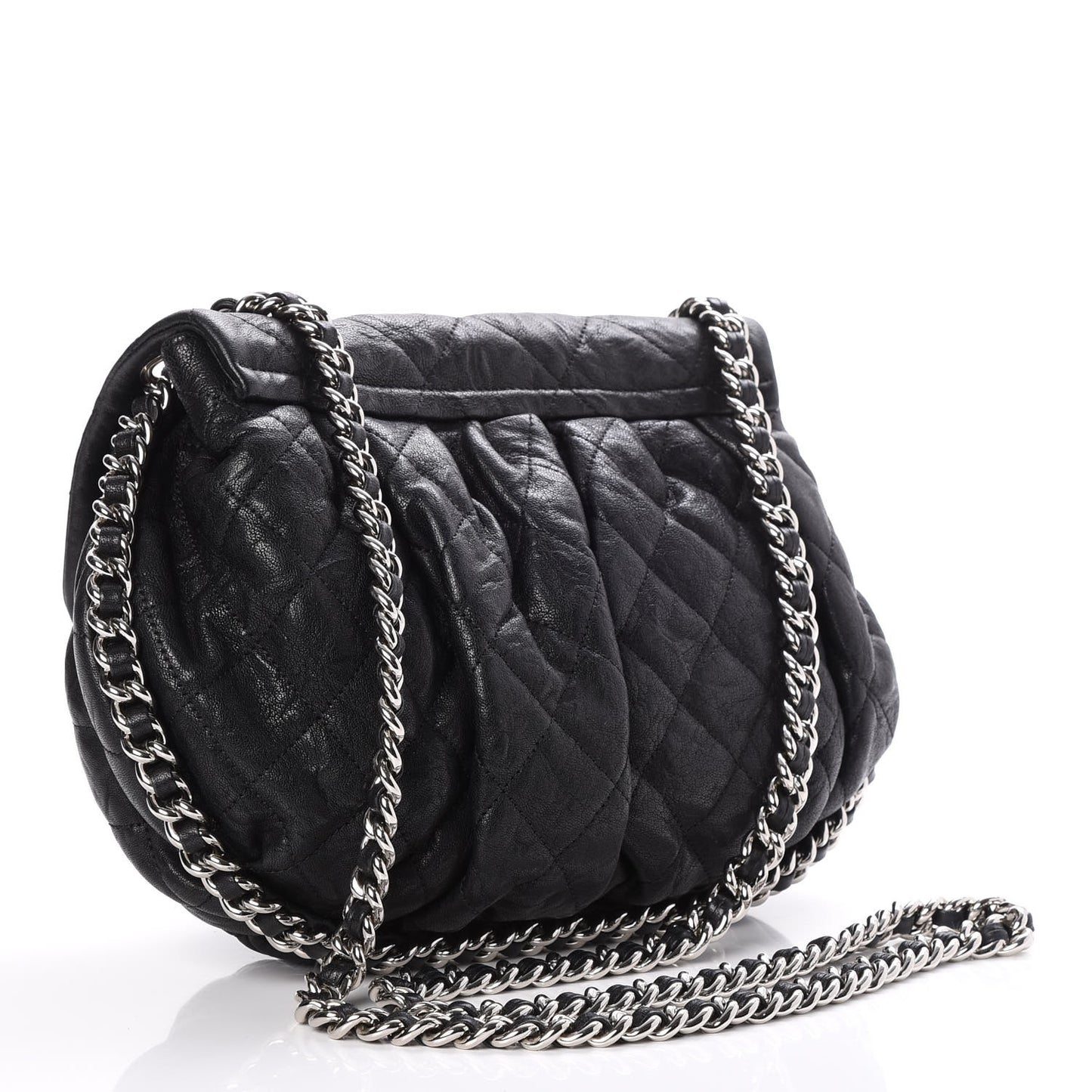 Washed Lambskin Quilted Medium Chain Around Messenger Black
