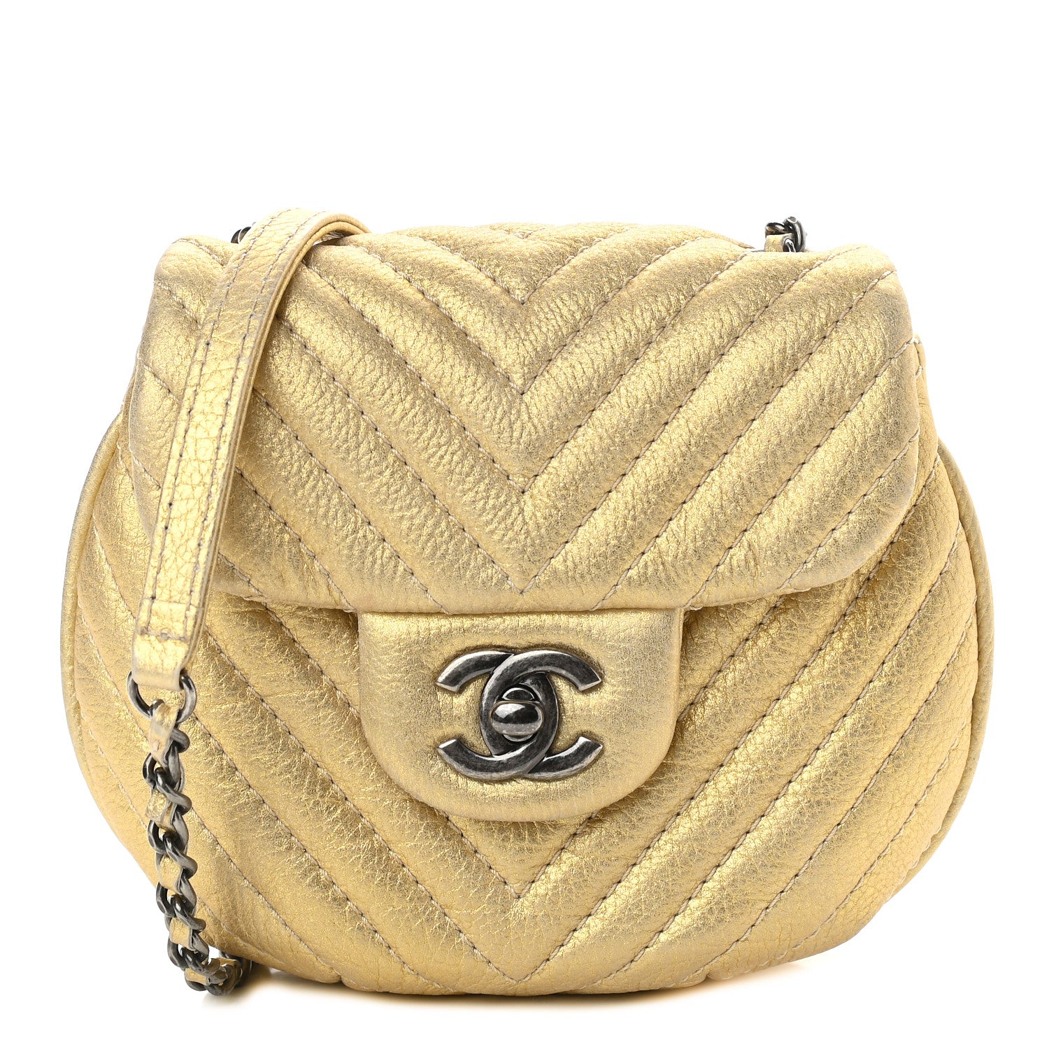 Chanel Metallic Aged Calfskin Chevron Small Bubble CC Flap Gold 1 of 11