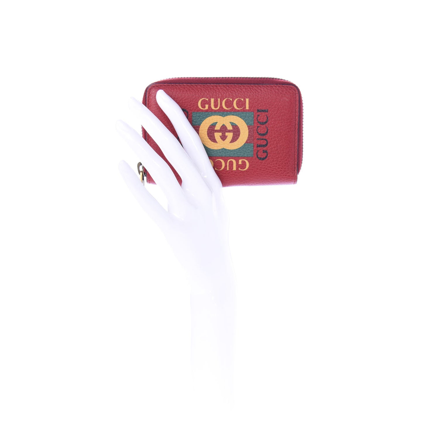 Grained Calfskin Logo Zip Around Card Case Hibiscus Red