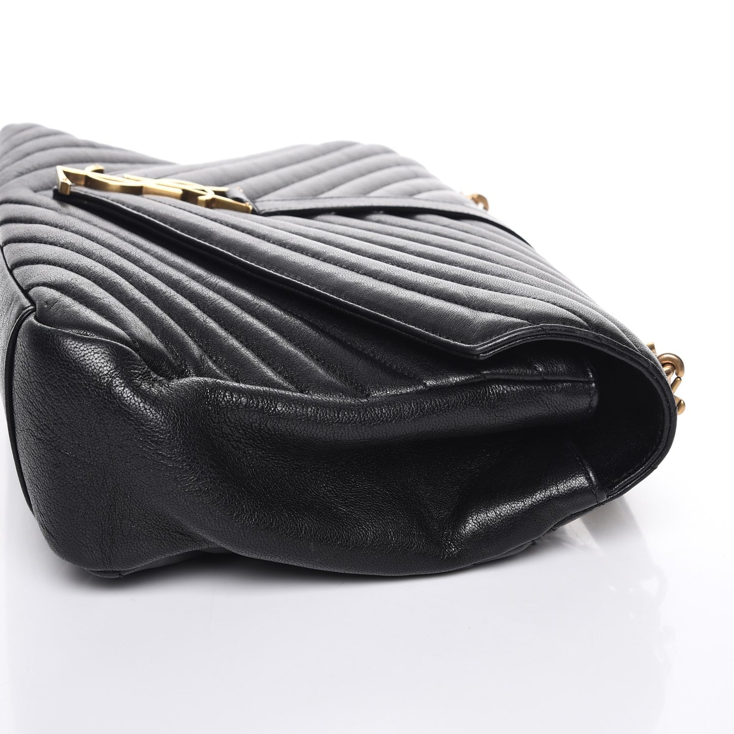 Sheepskin Matelasse Chevron Monogram Large College Satchel Black