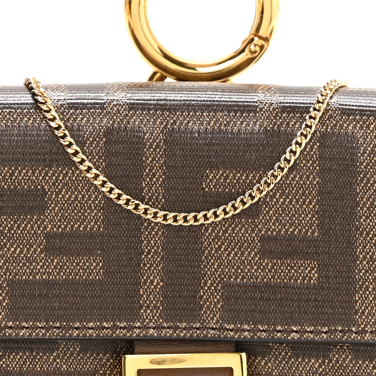 Fendi Glazed Fabric FF 1974 Nano Baguette Charm Mogano Panna 7 of 10