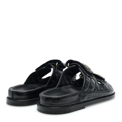 Chanel Lambskin Quilted Velcro Dad Chain CC Slide Sandals 36.5 Black 4 of 7