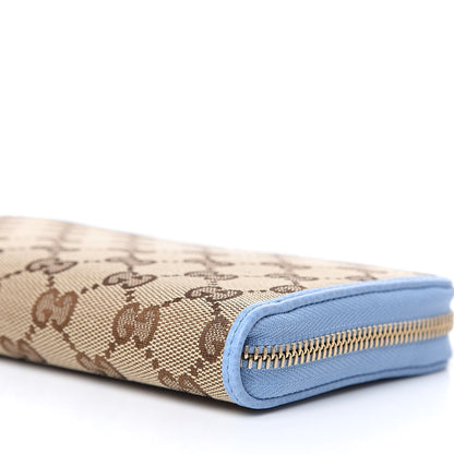 Gucci Monogram Dollar Calfskin Zip Around Wallet Beige Ebony Mineral Blue 9 of 10