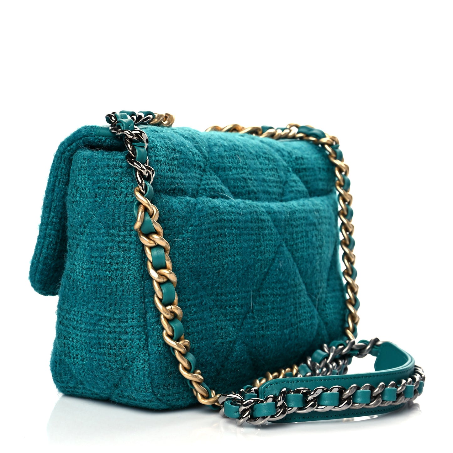Tweed Quilted Medium Chanel 19 Flap Green