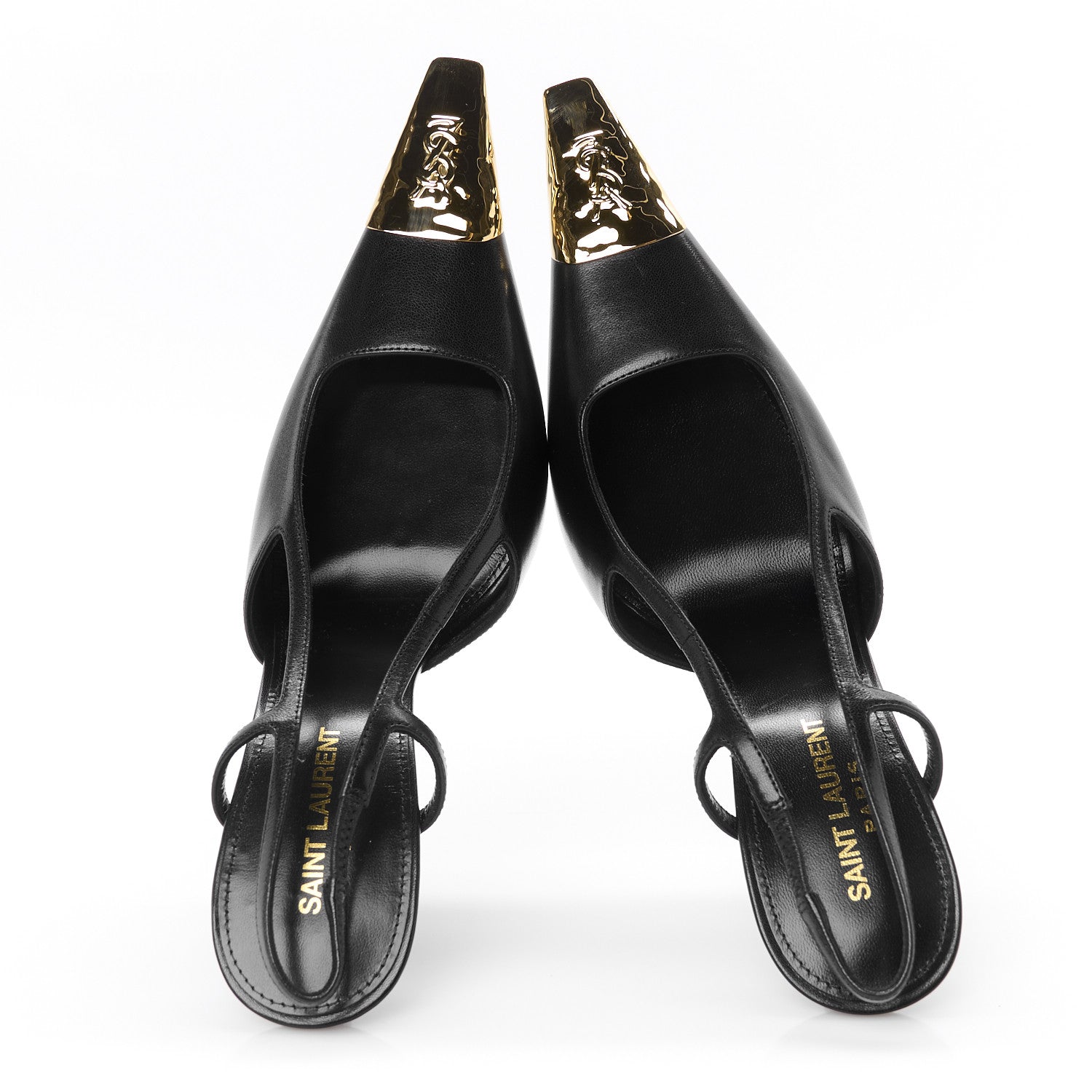Saint Laurent Smooth Calfskin Jeanne 110 Slingback Pumps 38 Black Gold 2 of 10