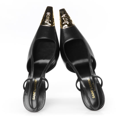 Saint Laurent Smooth Calfskin Jeanne 110 Slingback Pumps 38 Black Gold 2 of 10