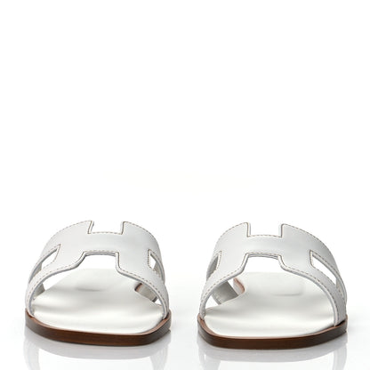 Hermes Box Calfskin Oran Sandals 38 White 2 of 9