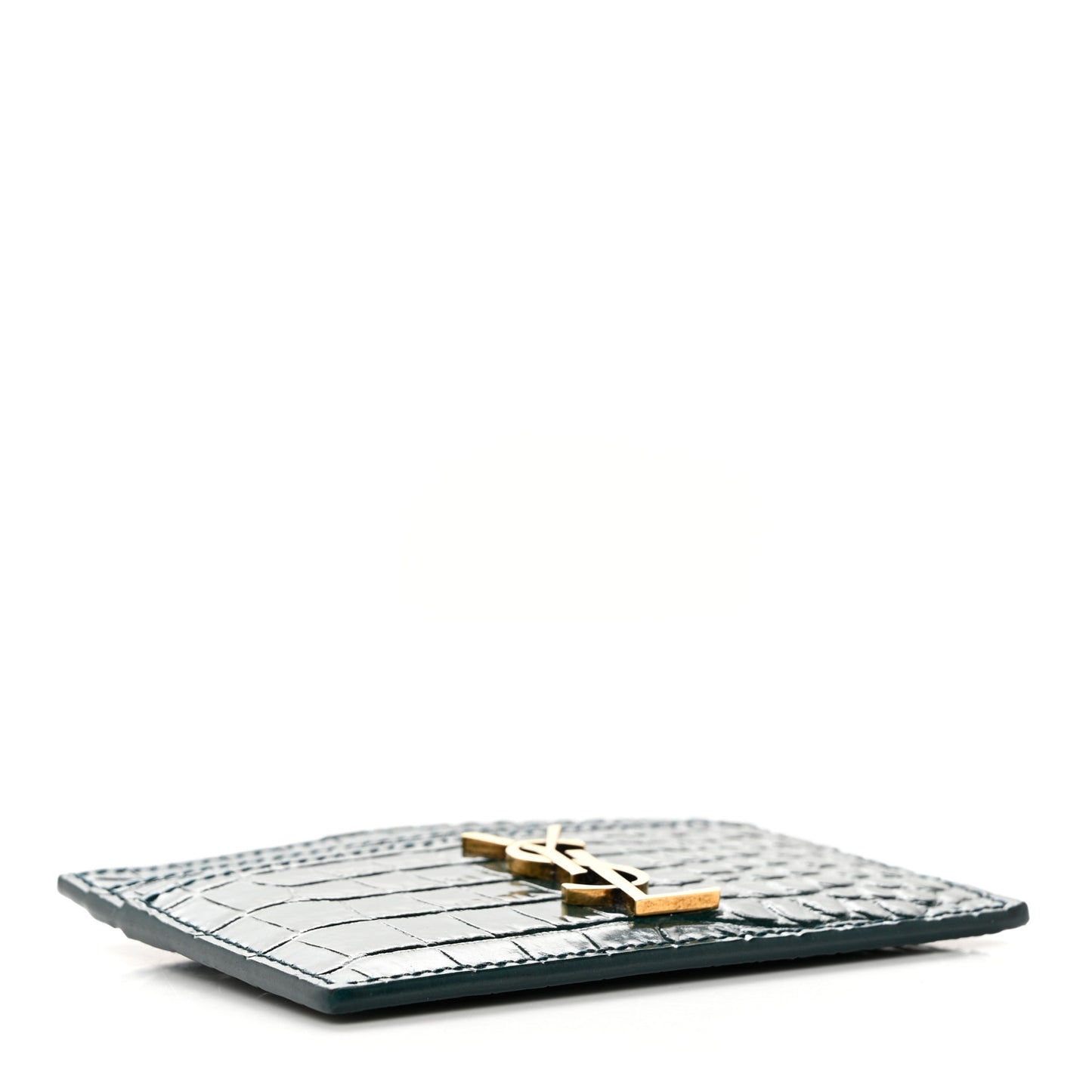 Calfskin Crocodile Embossed Monogram Credit Card Case Foliage Green